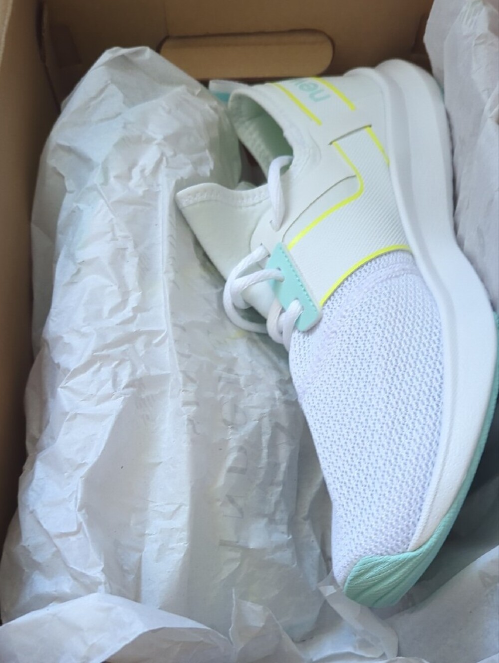 New Balance Women's White Athletic Sneakers with Blue & Yellow - Picture 11 of 11